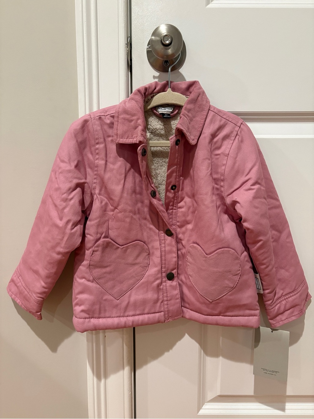 Hunter Pink Heart Pocket Barn Jacket for Kids With Sherpa Lining